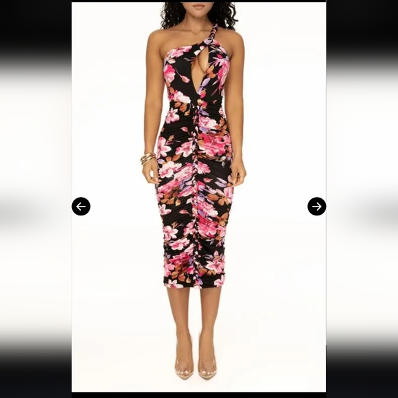 JLUXLABEL Dresses & Skirts - JLUXLABEL Jess Floral Ruched Braided One-Shoulder Midi Dress SzXS  NWT